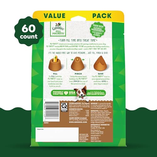 Greenies Pill Pockets for Dogs Large Size, Soft Dog Treats, with Real Peanut Butter, 15.8 oz. Pouch (60 Treats)