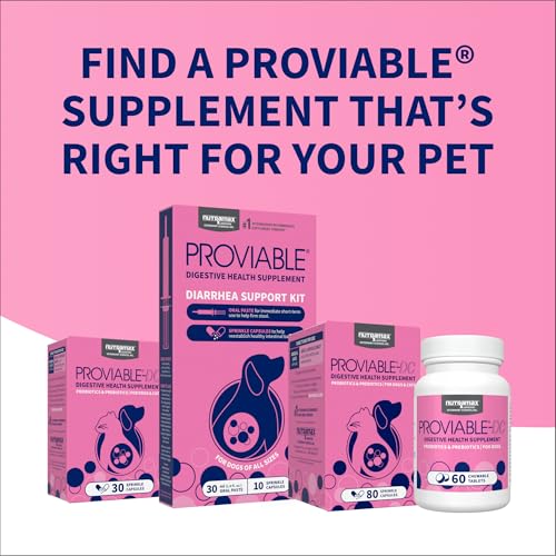 Nutramax Proviable Probiotics for Dogs and Cats, Daily Digestive Health Supplement with Multiple Strains of Bacteria, Cat and Dog Probiotics Plus Prebiotics, 80 Capsules