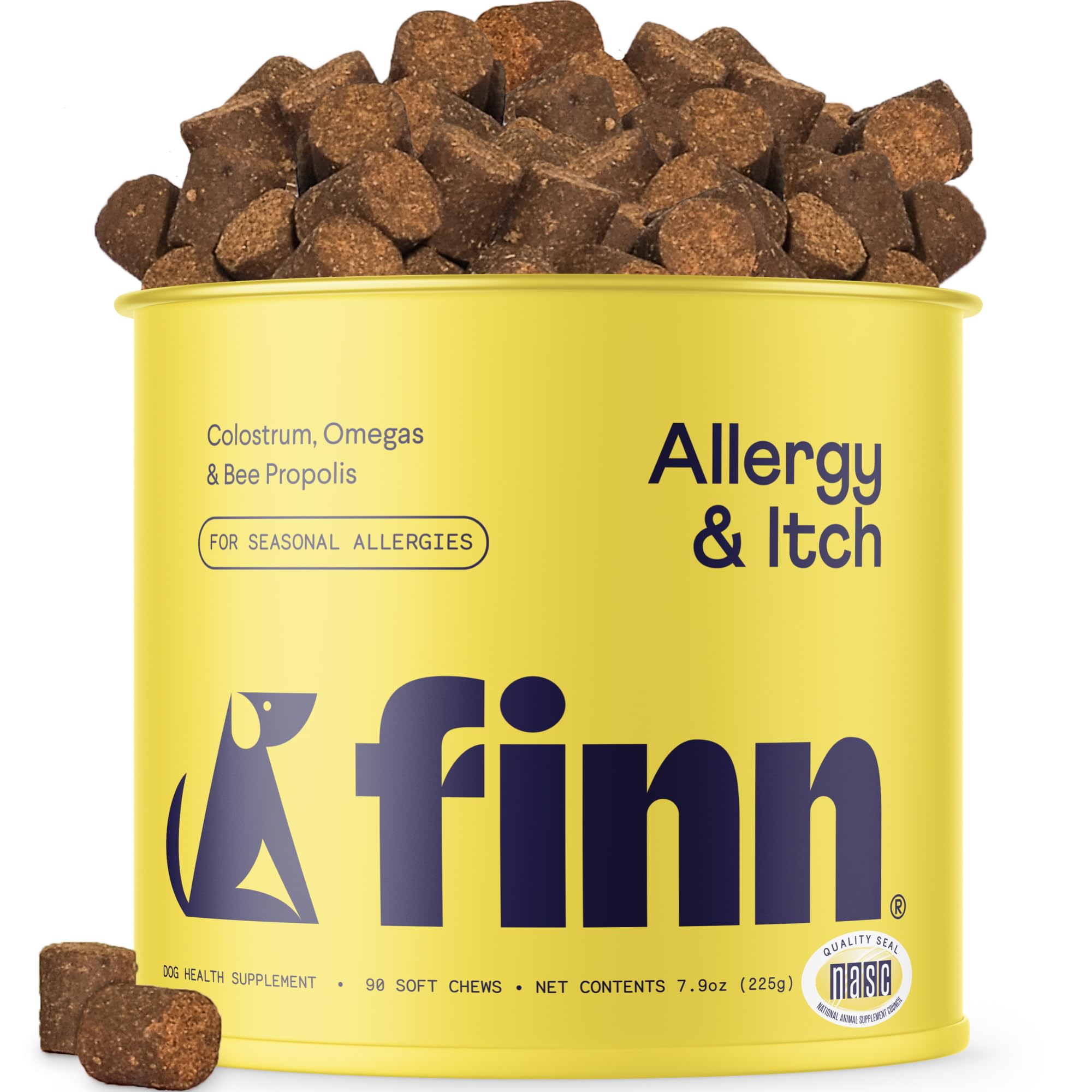 Finn Allergy & Itch for Dogs | Daily Support for Itchy Skin, Immune Health & Seasonal Allergies from Colostrum, Bee Propolis + Probiotics | 90 Soft Chews