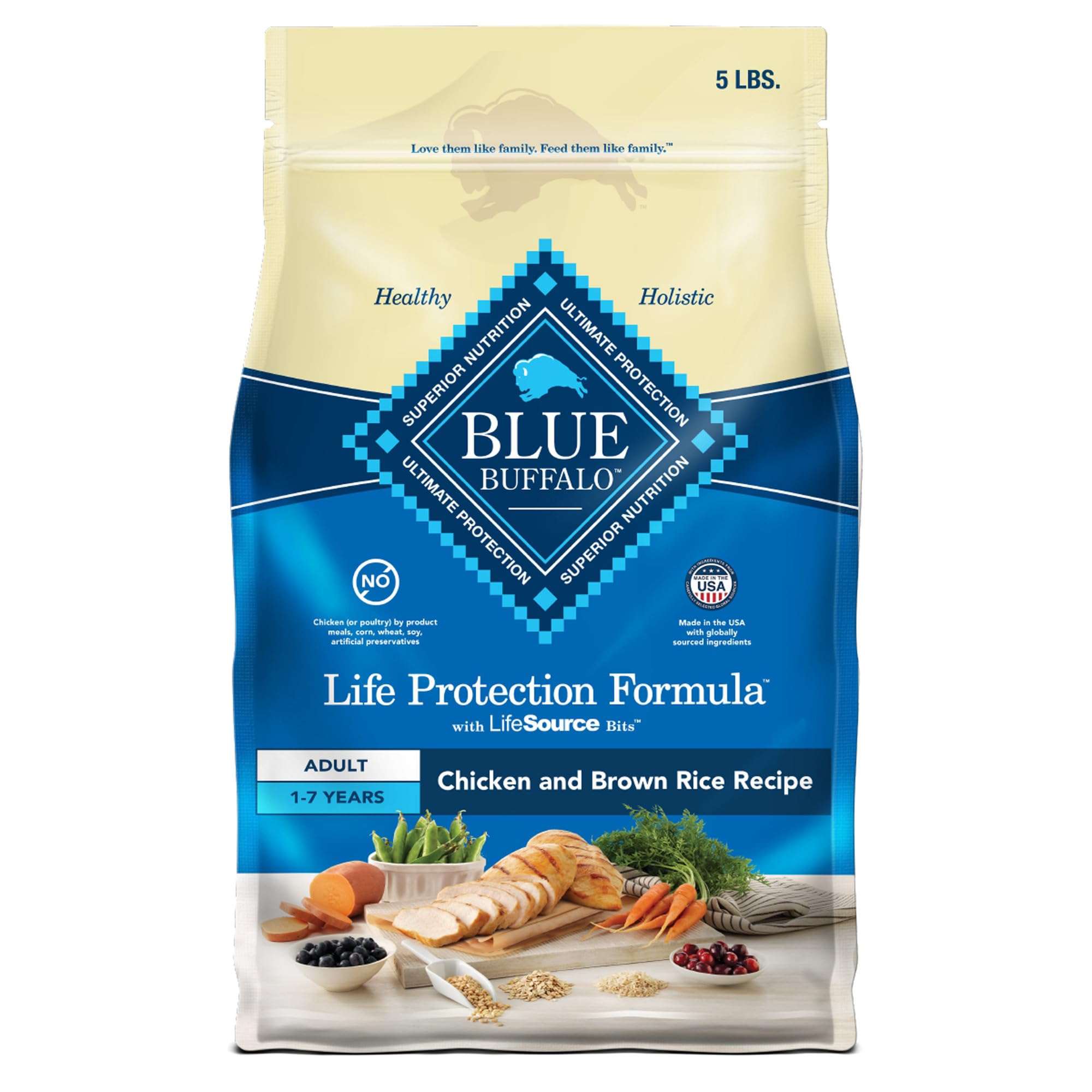 Blue Buffalo Life Protection Formula Natural Adult Dry Dog Food, Chicken and Brown Rice 5-lb Trial Size Bag