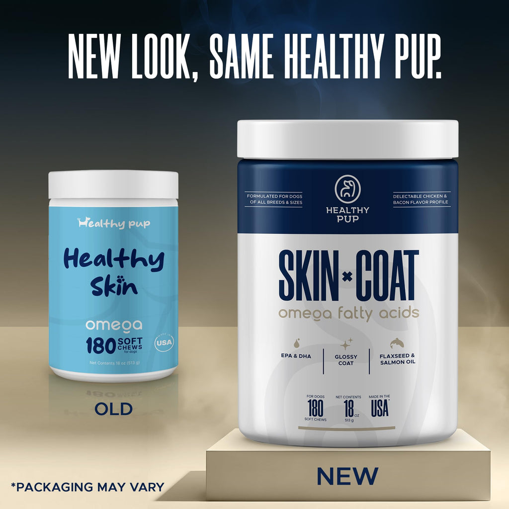 Dog Fish Oil Supplements - 180 Delicious Chew Treats - Omega 3 Rich Salmon Oil, EPA, DHA, Biotin, and Vitamin E for Healthier, Shinier, Skin, Coat and Fur, Helps Skin Allergies