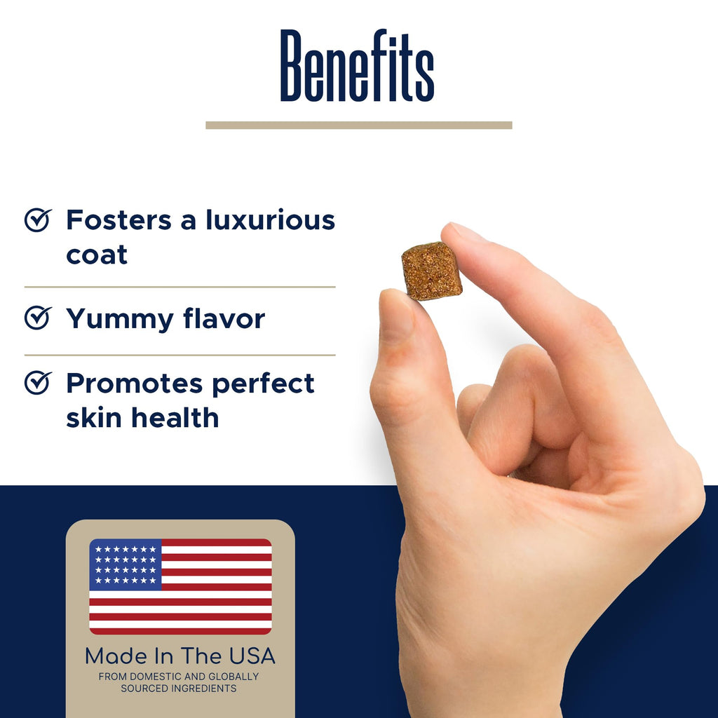 Dog Fish Oil Supplements - 180 Delicious Chew Treats - Omega 3 Rich Salmon Oil, EPA, DHA, Biotin, and Vitamin E for Healthier, Shinier, Skin, Coat and Fur, Helps Skin Allergies