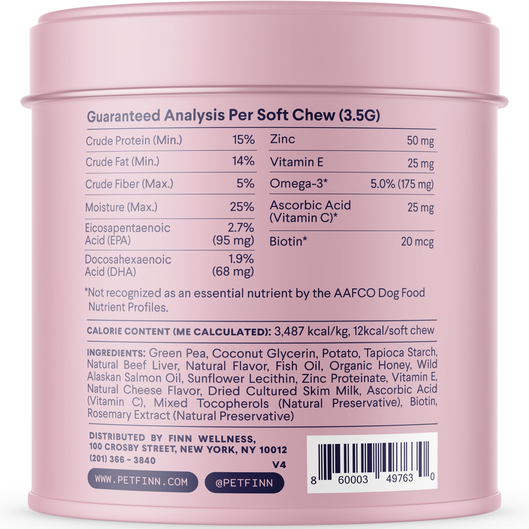 Finn Skin & Coat Salmon Oil Supplement for Dogs | Supports A Thick & Shiny Coat | Fish Oil from Wild Alaskan Salmon, Omega-3s, EPA & DHA, Biotin, & Zinc | 90 Soft Chews