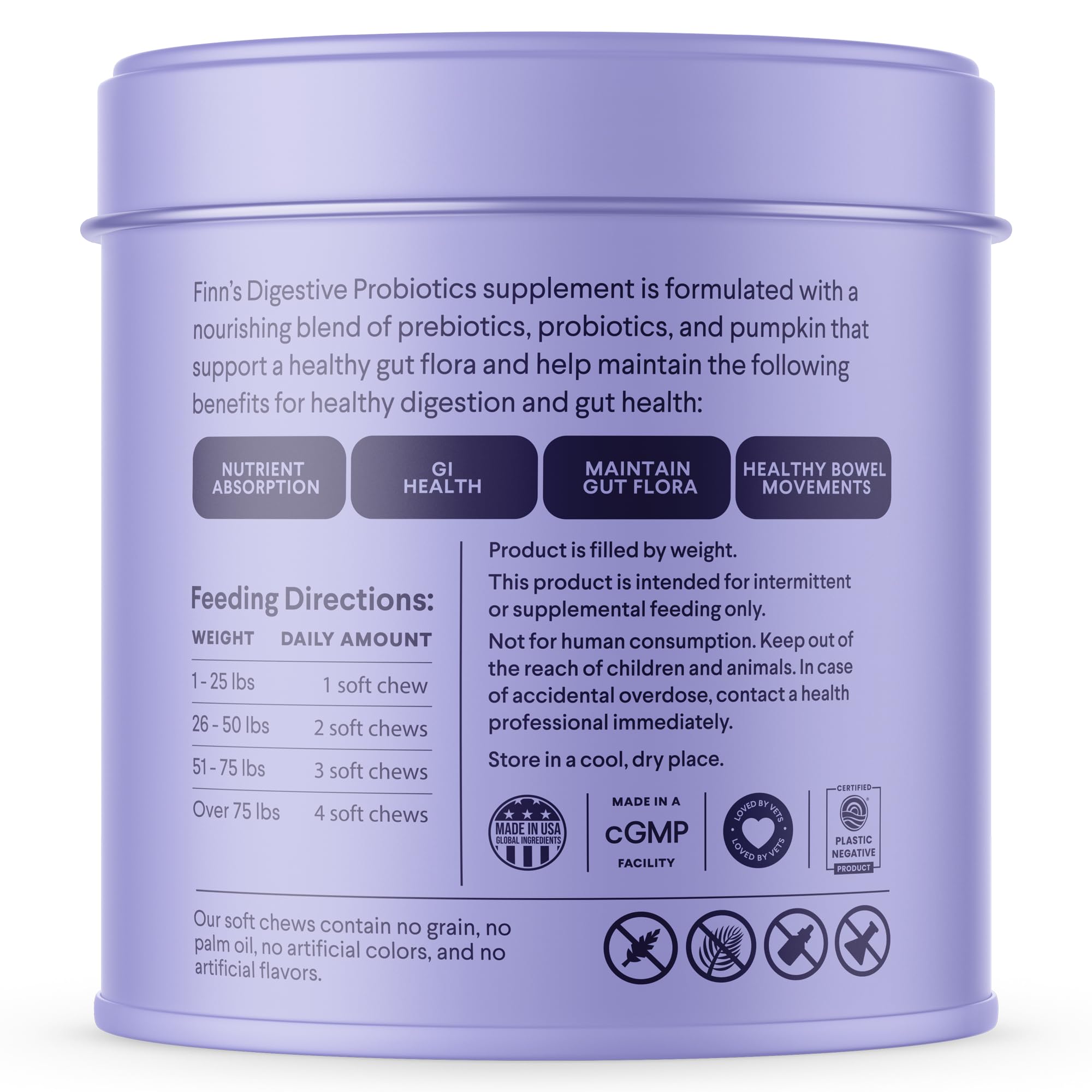 Finn Digestive Probiotics for Dogs - Complete Digestive System Support with Pumpkin, Prebiotics, & Live Probiotics - Vet Recommended & Made in The USA - 90 Soft Chews (Peanut Butter)