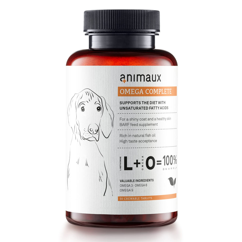 animaux - Omega Complete for Dogs Fish Oil Tablets, Omega 3,6 & 9 Fatty acids to Support Vitality, Bone Structure, Barf Supplement, Salmon Oil for Skin & Coat, 50 chewable Tablets, 100 Days Supply