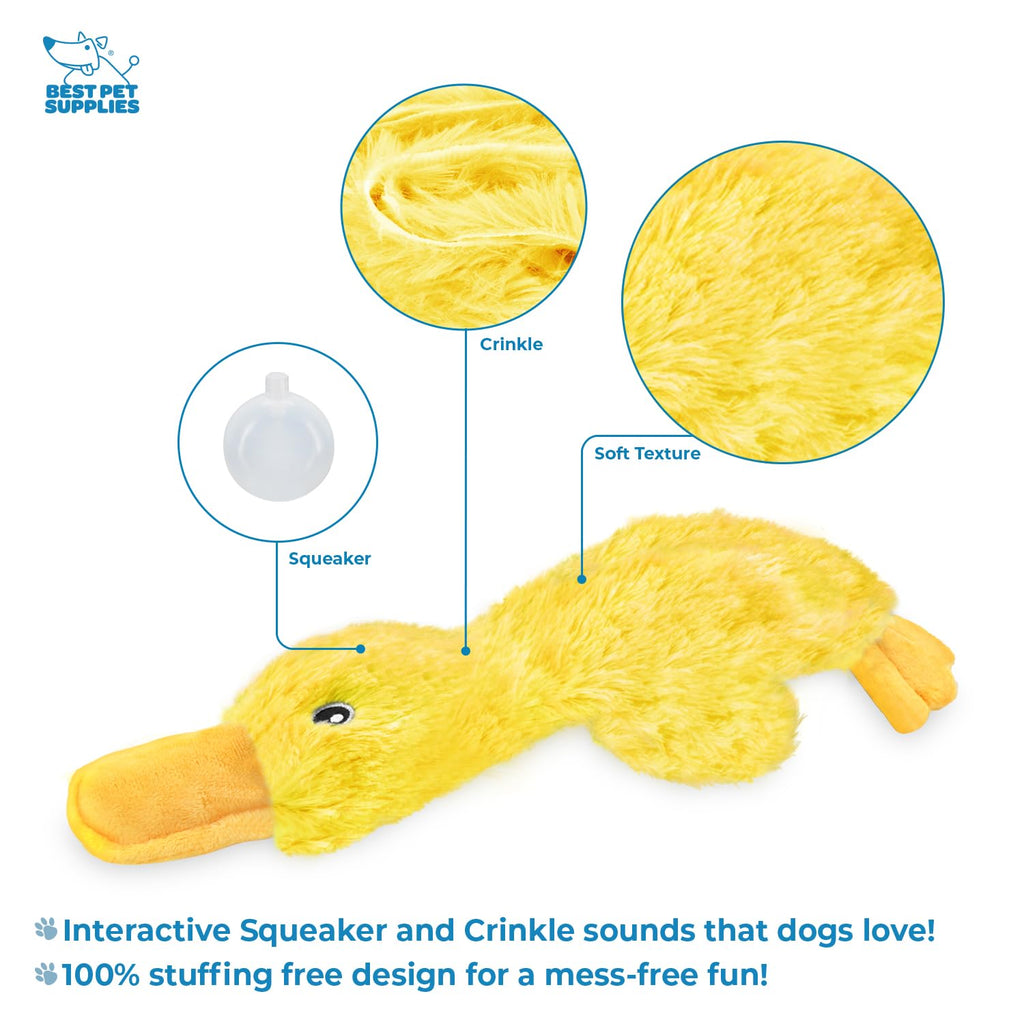 Best Pet Supplies Interactive Squeaky Dog Chew Toy, Ideal Dog Toys for Chewers, Small, Medium & Large Dogs, and Fetch Lovers - Crinkle Duck (Yellow), Large