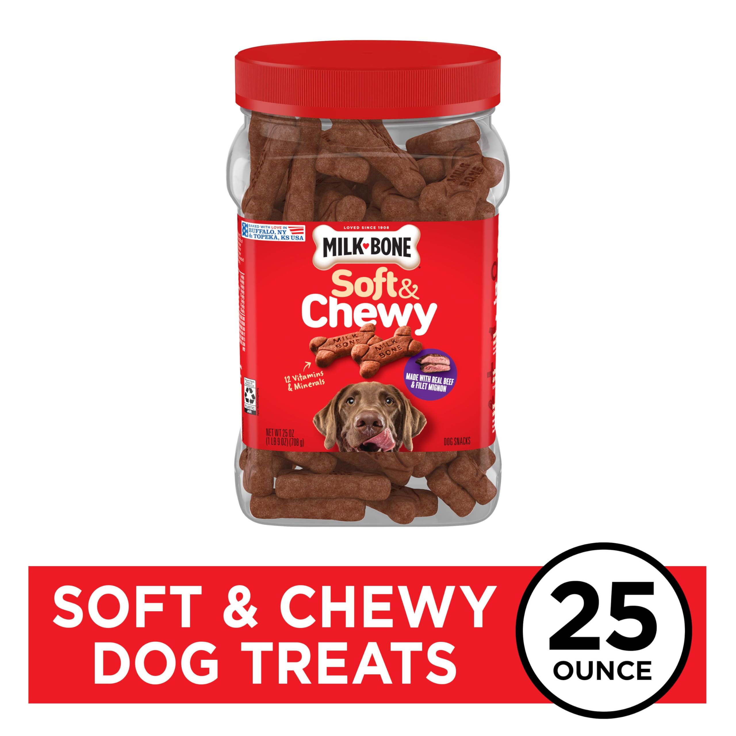 Milk-Bone Soft & Chewy Dog Treats, Beef & Filet Mignon Recipe, 25 Ounce