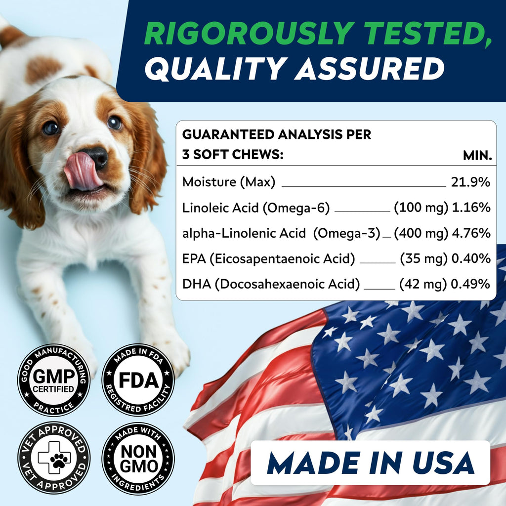 StrellaLab Omega 3 for Dogs - (180Ct) Fish Oil Treats - Allergy & Itch Relief Skin&Coat Supplement - Dry Itchy Skin, Shedding, Hot Spots Treatment, Anti Itch - Pet Salmon Oil Chews - Atlantic Salmon