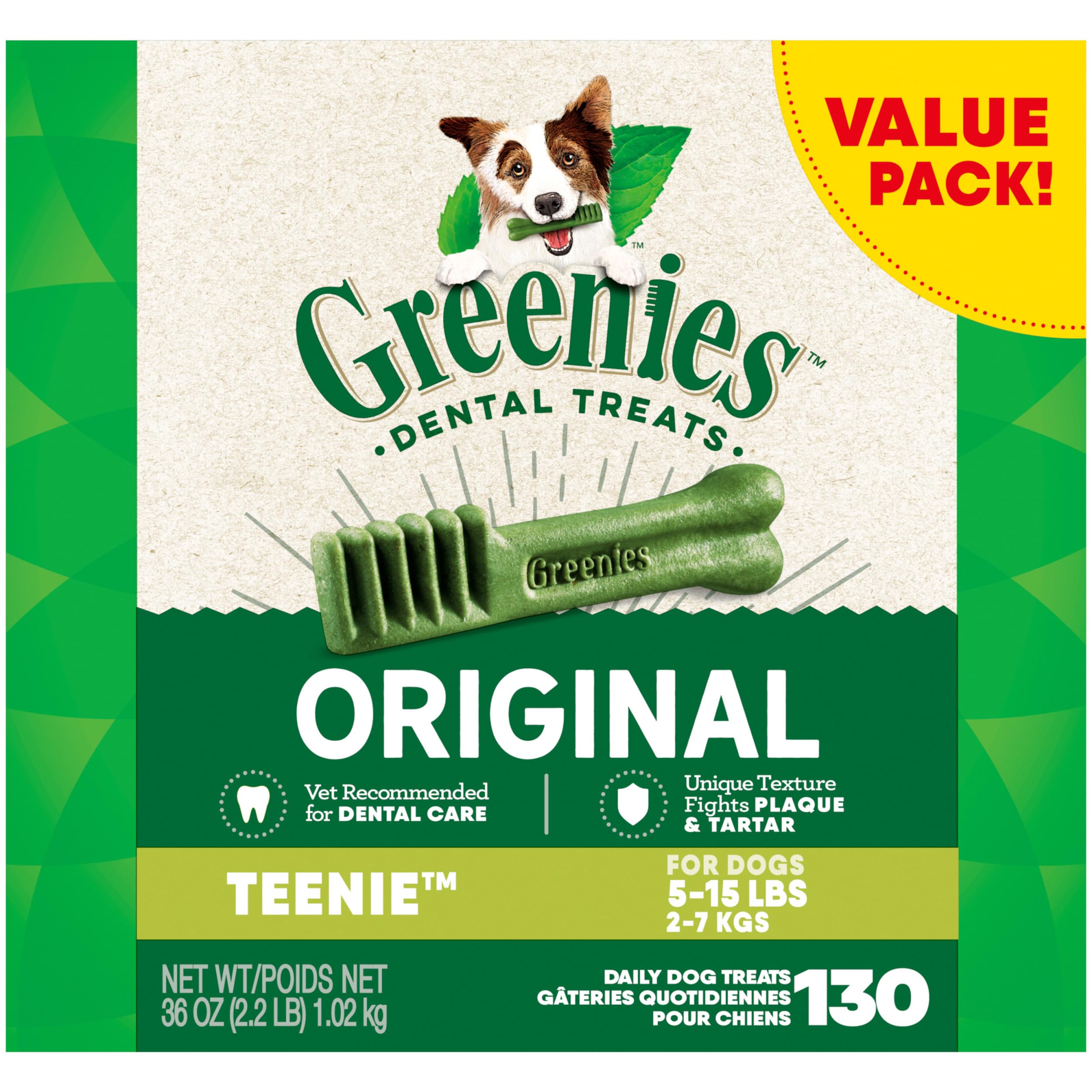Greenies Original Teenie Dental Dog Treats, 36 oz. Pack (130 Treats)