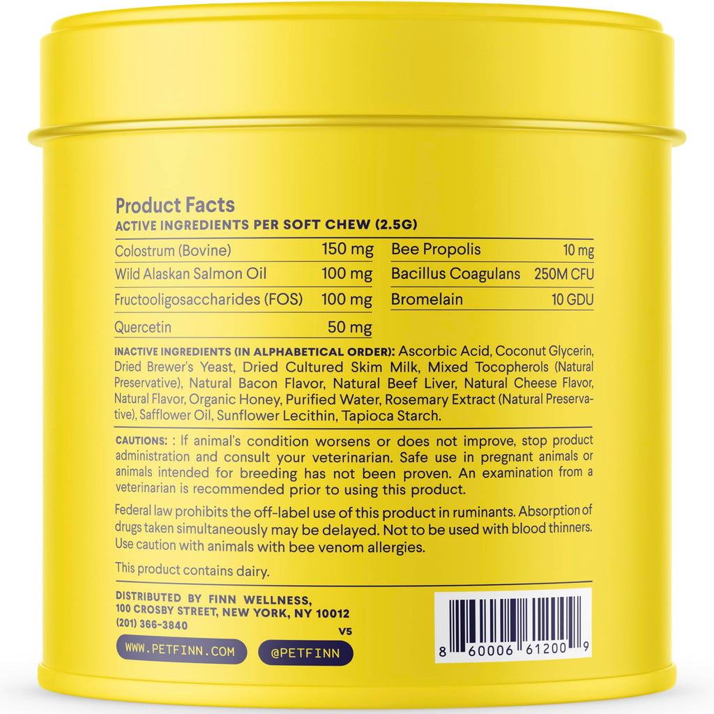 Finn Allergy & Itch for Dogs | Daily Support for Itchy Skin, Immune Health & Seasonal Allergies from Colostrum, Bee Propolis + Probiotics | 90 Soft Chews