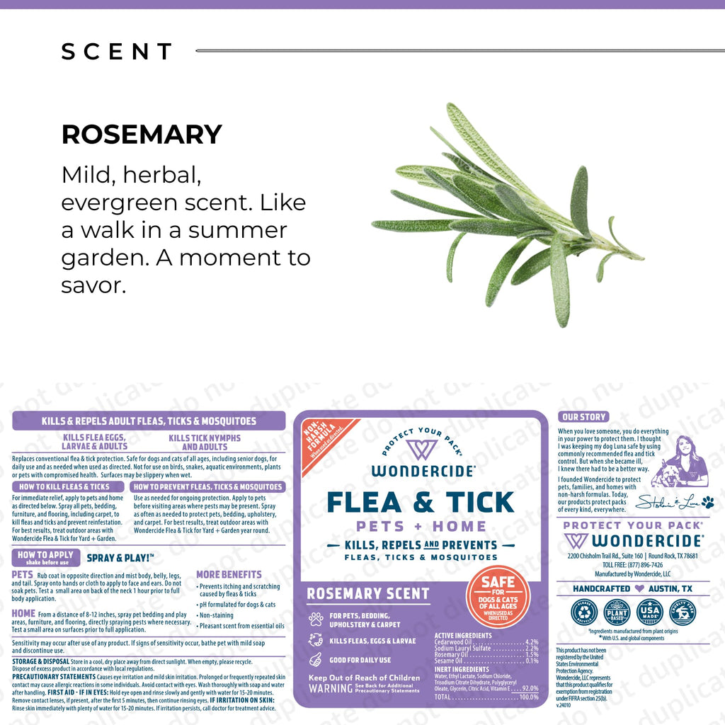 Wondercide - Flea, Tick & Mosquito Spray for Dogs, Cats, and Home - Killer, Control, Prevention, Treatment - with Natural Essential Oils - Pet and Family Safe - Rosemary 16 oz