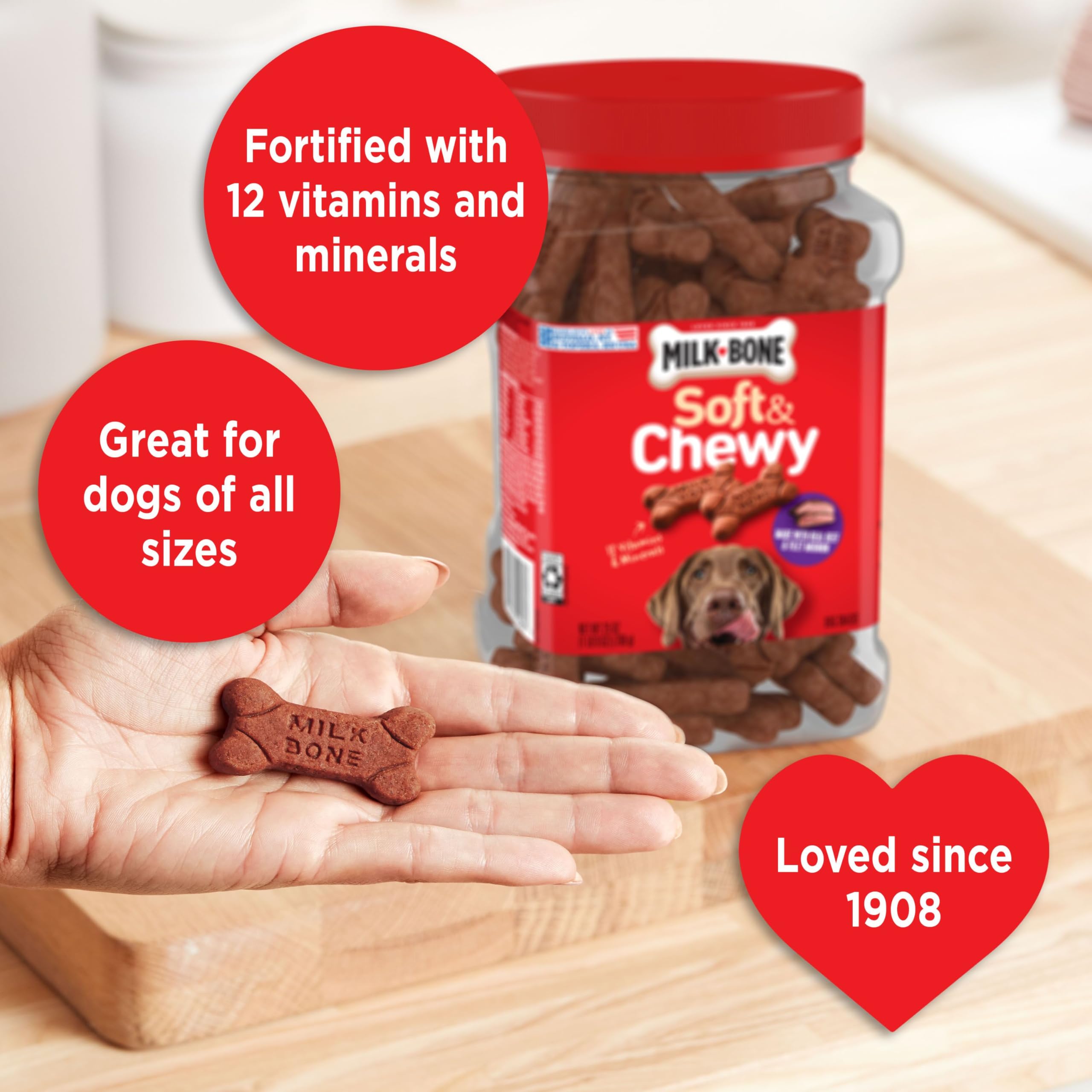 Milk-Bone Soft & Chewy Dog Treats, Beef & Filet Mignon Recipe, 25 Ounce