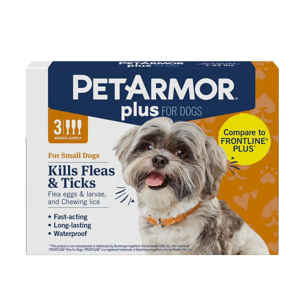 PetArmor Plus Flea and Tick Prevention for Dogs, Small Dog Flea and Tick Treatment, 3 Doses, Waterproof Topical, Fast Acting (5-22 lbs)