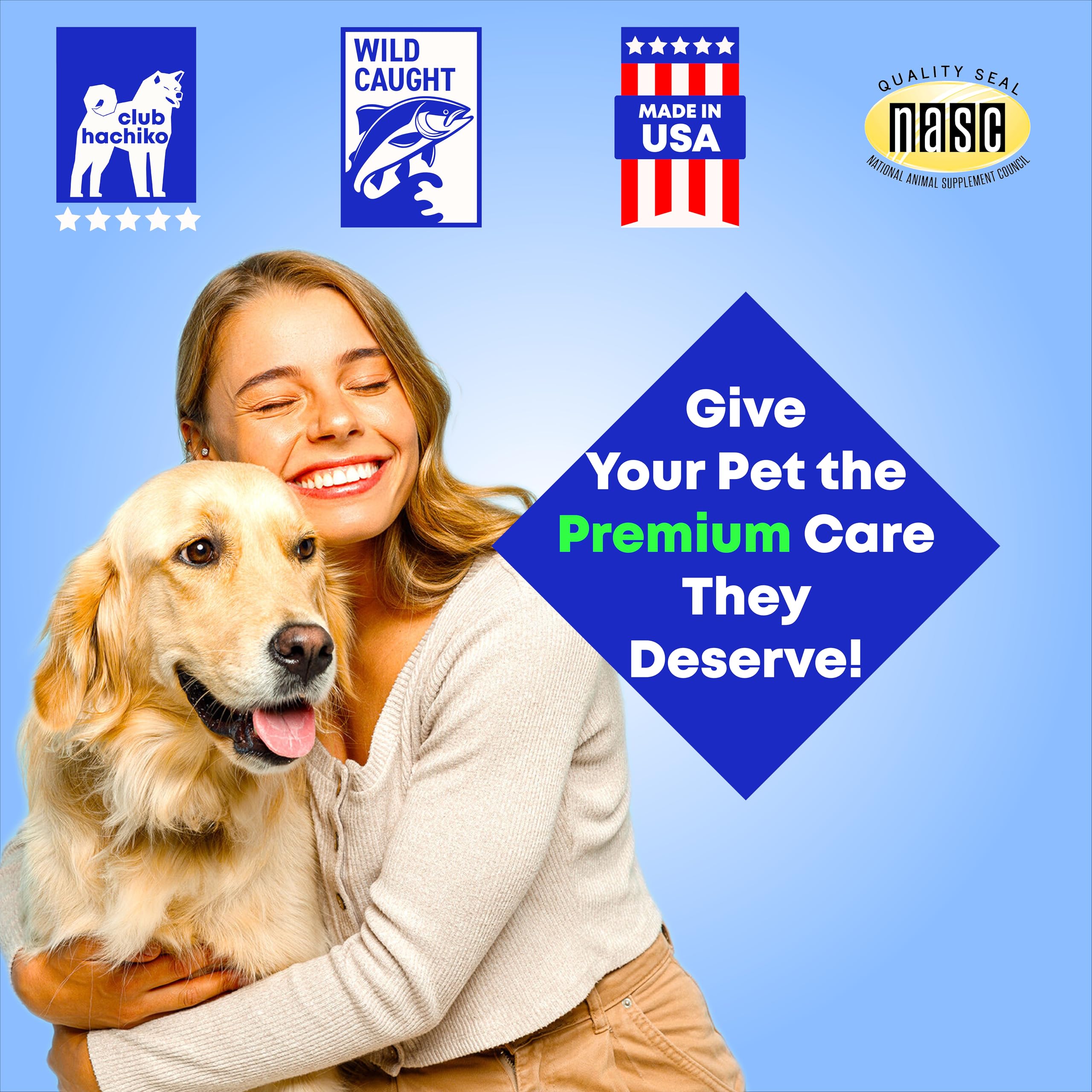 Wild Alaskan Salmon & Pollock Oil for Dogs – Itchy Skin, Shedding, Allergy & Joint Relief – NASC Certified Omega 3s – 16oz Liquid Food Topper – Club Hachiko